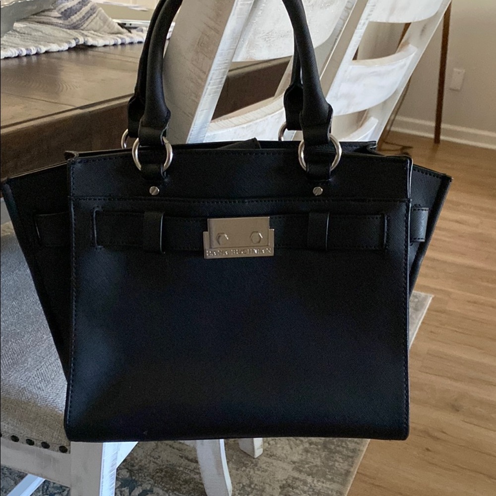 Black Crocodile Texture Leather Satchel